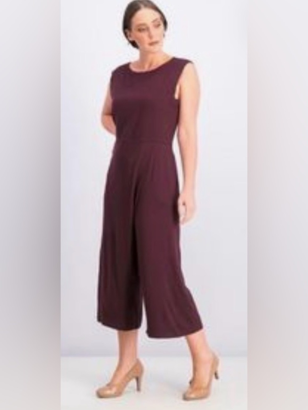 EILEEN FISHER Bateau Casis Burgundy Plum Jumpsuit Large Office Party Fall